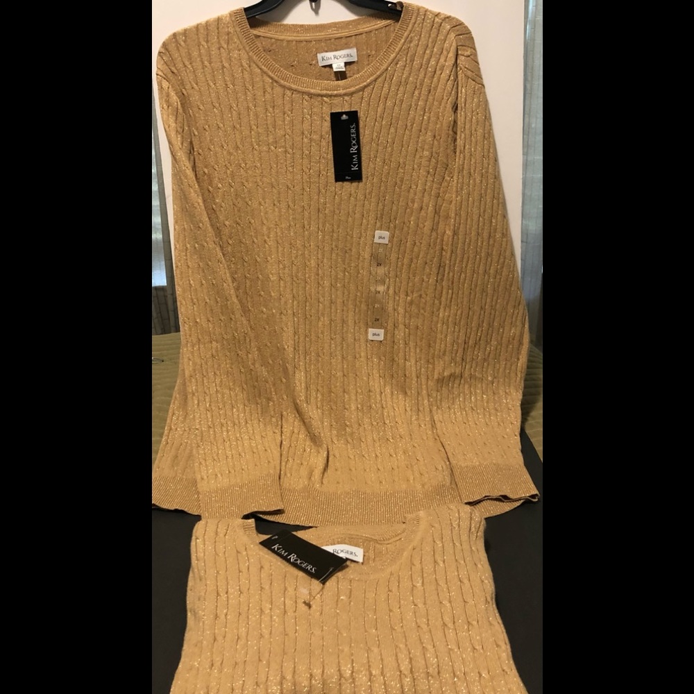 Kim Rogers Tan/gold cable crew sweater size 2X